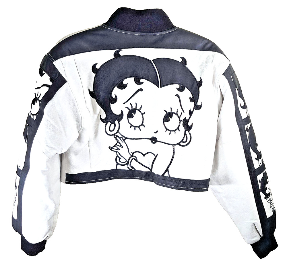 VTG 90's Betty Boop Cropped Leather Bomber Jacket-Size Small American Toons Rare